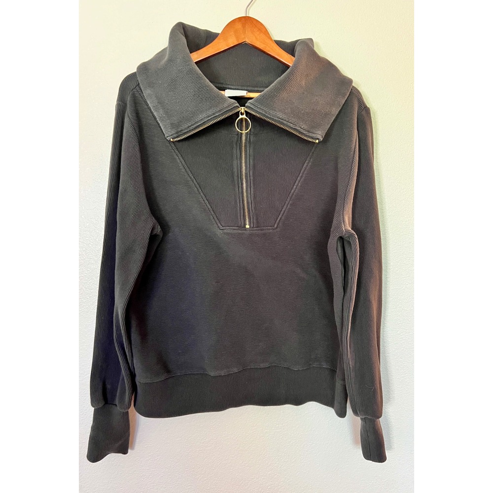 Varley Half Zip Pullover Womens Large Ribbed Sweatshirt Oversized Collar